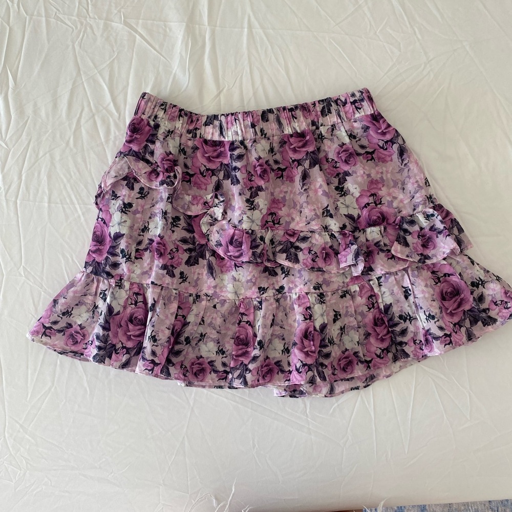 Loveshackfancy Lilac Floral Cotton Mini Skirt with ruffles size M